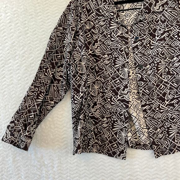 Chicos 3 Silk Brown Cream Geometric Tribal Blazer Shacket Jacket Sz XL 16 - Picture 6 of 11